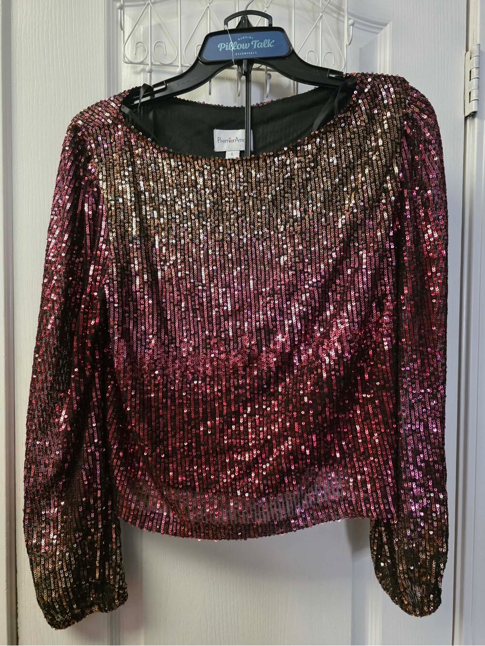Premier Metallic Rose Gold and Burgundy Sequin Long Sleeve Top